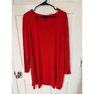 Eileen Fisher Bright Red Scoop Neck Long-Sleeve Tunic
